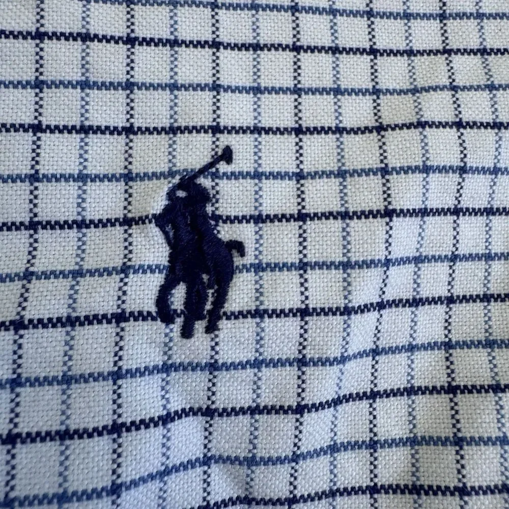 Ralph Lauren Kids Boys Plaid Long Sleeve Button Down Shirt Size 12 Blue White